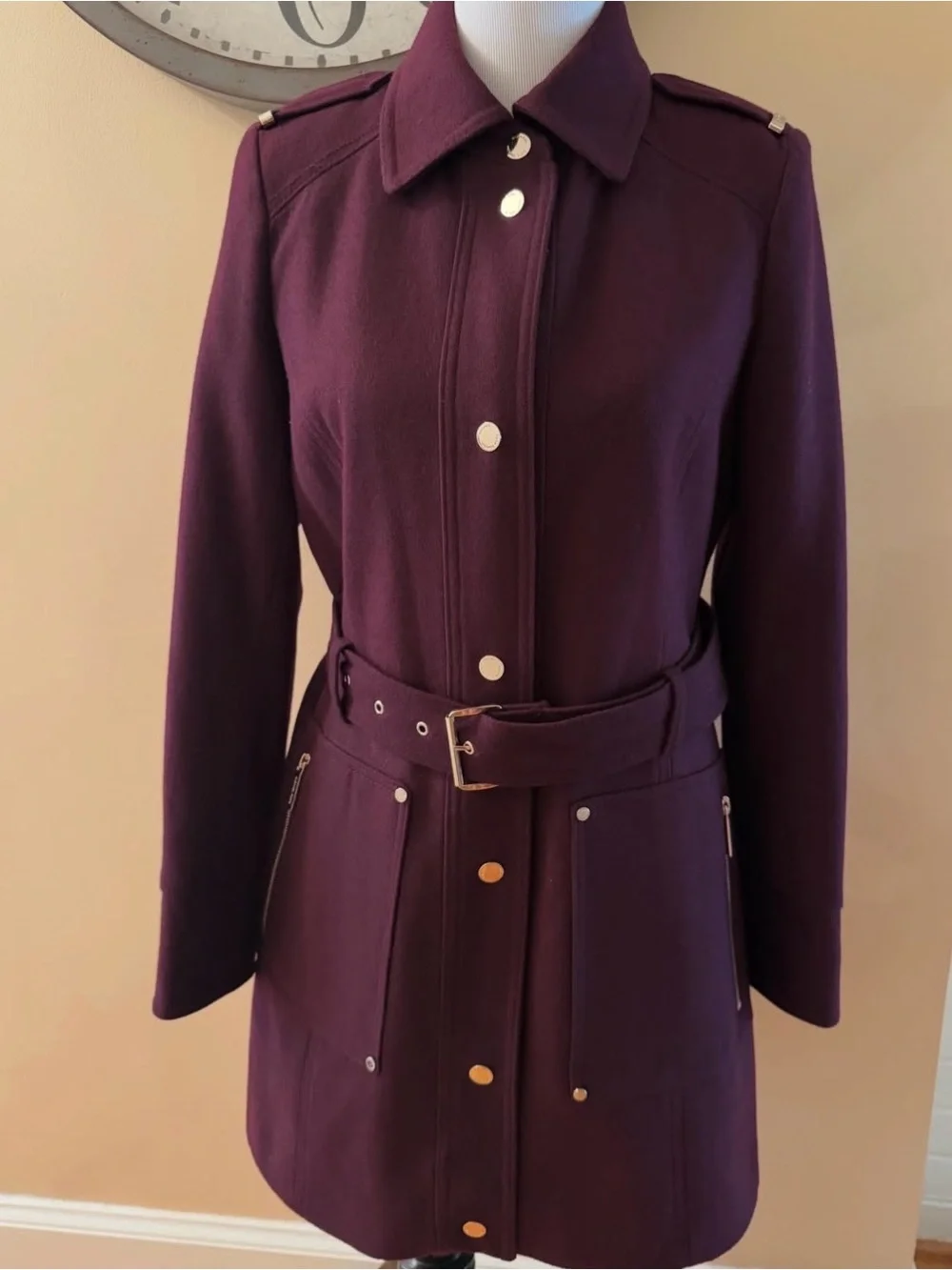 Michael Kors Plum Belted Trench Coat